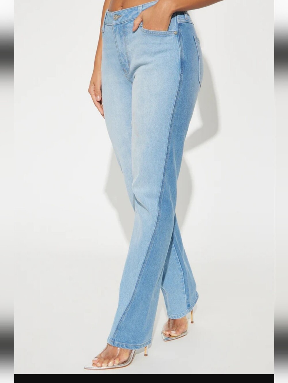 NWT Fashion Nova Try It Again Two Tone Straigt Leg Jeans Medium Wash Size 13